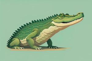 Crocodile on green background. Vector illustration in retro style. ai generative photo