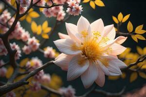 Cereza florecer sakura flor en azul cielo fondo, ai generativo foto