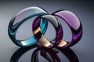 Colorful glass rings on a black background. ai generative photo