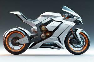 a white super sports motorcycle on a gray background. ai generative photo