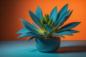 Flowers in a pot on a solid color background. ai generative photo