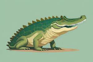 Crocodile on green background. Vector illustration in retro style. ai generative photo