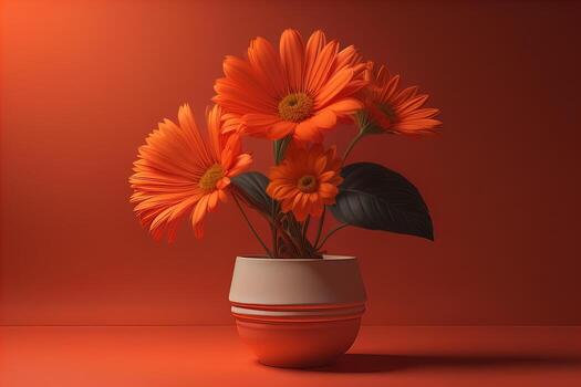 flores en un maceta en un sólido color antecedentes. ai generativo foto