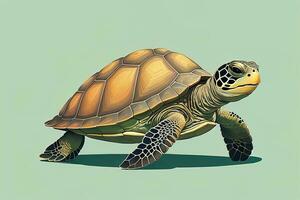 ilustración de un Tortuga en un verde antecedentes en dibujos animados estilo. ai generativo foto