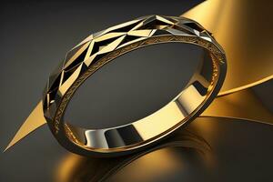 Wedding ring with diamonds on a solid color background. Jewelry. ai generative photo