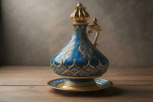 a vintage oriental vase on a solid color background. ai generative photo