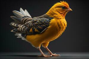 Colorful chicken on a solid color background, studio photo. ai generative photo