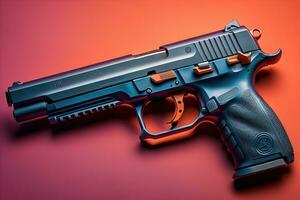 Semi-automatic handgun on a solid color background. Close-up. ai generative photo