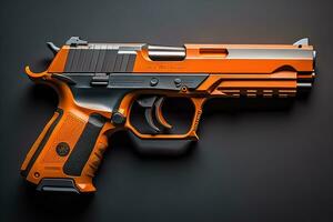 Semi-automatic handgun on a solid color background. Close-up. ai generative photo