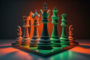 Different chess piece on a solid color background. ai generative photo