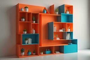 Bookshelf in scandinavian interior. ai generative photo
