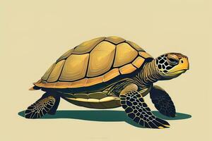 illustration of a turtle on a green background in cartoon style. ai generative photo