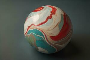 Colorful marble ball on a solid colour background. Close-up. ai generative photo