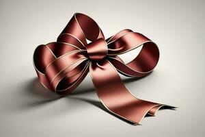Shiny satin ribbon in brown color isolated on white background. ai generative photo