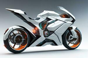 a white super sports motorcycle on a gray background. ai generative photo