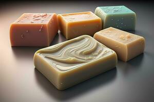 Soap bars on a colored background. ai generative photo