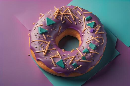 Chocolate glazed donut with sprinkles. Ai generative photo