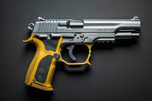 Semi-automatic handgun on a solid color background. Close-up. ai generative photo