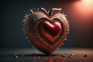Red heart on dark background. Vintage style. ai generative photo
