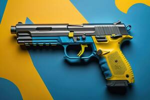 Semi-automatic handgun on a solid color background. Close-up. ai generative photo