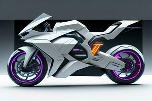 a white super sports motorcycle on a gray background. ai generative photo