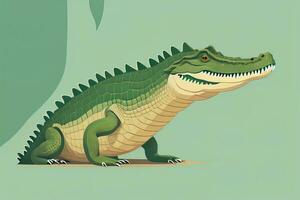 Crocodile on green background. Vector illustration in retro style. ai generative photo