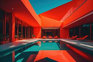 Swimming pool in a modern villa, ai generative photo
