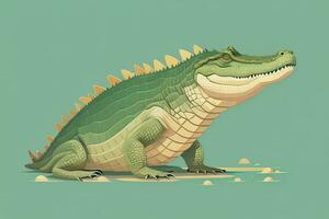 Crocodile on green background. Vector illustration in retro style. ai generative photo