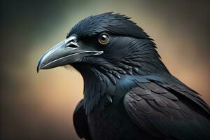 Close up portrait of a black raven, Corvus corax. ai generative photo