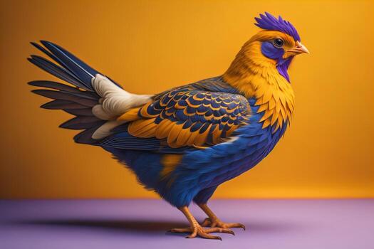 Colorful chicken on a solid color background, studio photo. ai generative photo