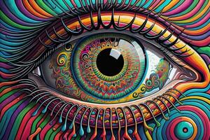 Colorful eye. Psychedelic background. Vector illustration. ai generative photo