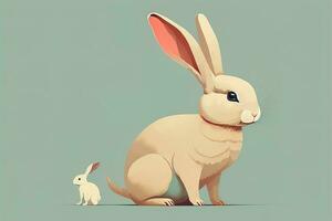 Vector illustration of a cute white rabbit sitting on a gray background. ai generative photo