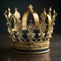 low key image of beautiful golden queen, king crown. ai generative photo