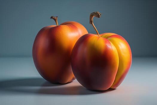 Ripe red peach on a solid color background. ai generative photo