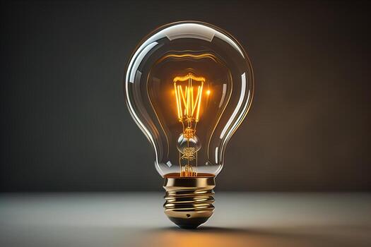 Glowing glass light bulb on dark background. ai generative photo