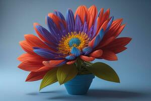 Flowers in a pot on a solid color background. ai generative photo