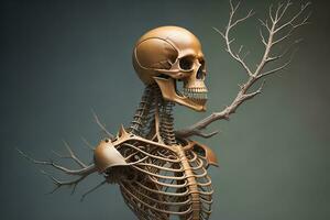 a human skeleton on a solid color background. ai generative photo