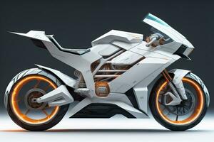 a white super sports motorcycle on a gray background. ai generative photo