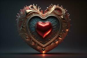 Red heart on dark background. Vintage style. ai generative photo