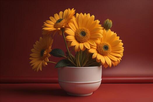 flores en un maceta en un sólido color antecedentes. ai generativo foto