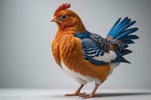 Colorful chicken on a solid color background, studio photo. ai generative photo