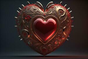 Red heart on dark background. Vintage style. ai generative photo