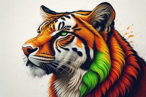 Tiger head with colorful background. ai generative photo