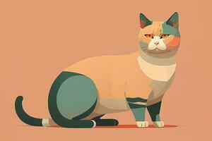 Cute cat sitting on the floor. Vector illustration in retro style. ai generative photo