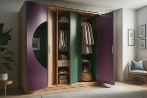 Wardrobe with clothes in the room. Toned image. ai generative photo