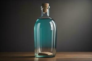 Bottle with a liquid on a solid color background. ai generative photo