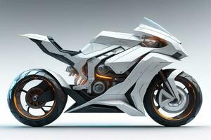 a white super sports motorcycle on a gray background. ai generative photo