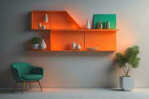 Bookshelf in scandinavian interior. ai generative photo