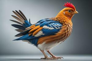 Colorful chicken on a solid color background, studio photo. ai generative photo