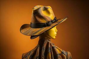 Stylish female hat on mannequin. ai generative photo